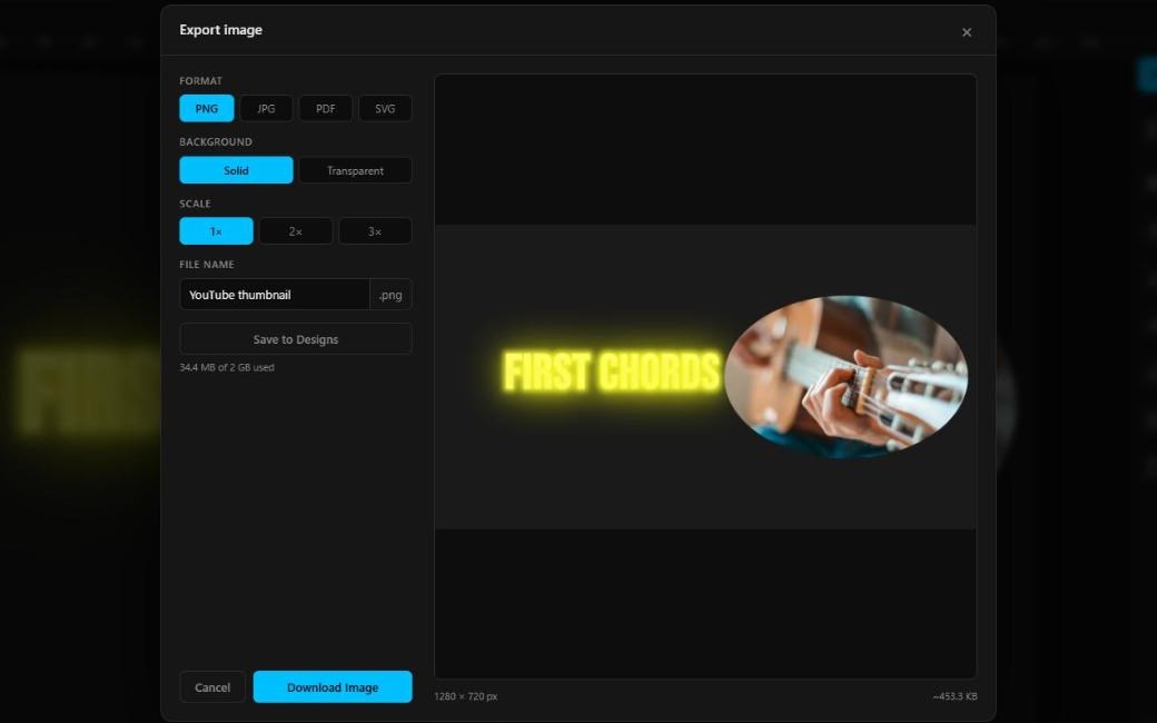 Export as PNG, JPG, PDF or SVG, with a transparent background or at three times the size